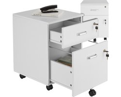 tectake® Ladeblok - Ladenkastje - Met 2 afsluitbare lades, vergrendelbare wielen - Rolkast - Organizer - Perfect voor een georganiseerde werkplek - Kantoor, studeerkamer , thuiswerkplek - Wit