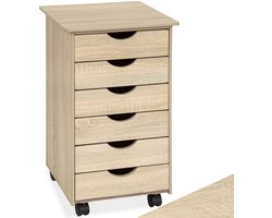 tectake® Ladekast - Rolcontainer met Wielen en 6 Laden - Diverse Kleuren - (Licht Hout, Sonoma Eiken | Nr. 401788)