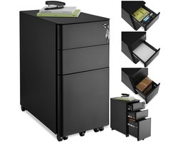 tectake® Ladenkast - Ladeblok - Metalen archiefkast op wielen - Afsluitbare ladekast met lades - Rolcontainer - Organizer - Trolleykast afsluitbaar - zwart