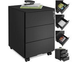 tectake® Ladenkast - Ladeblok - Office metalen archiefkast op wielen - afsluitbare ladekast met lades voor bureau - rolcontainer - ladekast - organizer - trolleykast afsluitbaar (zwart)