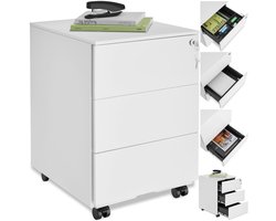 tectake® Ladenkast - Ladeblok - Office metalen archiefkast op wielen - afsluitbare ladekast met lades voor bureau - rolcontainer - ladekast - organizer - trolleykast afsluitbaar (wit)