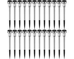 tectake® LED Solar Buitenlamp - Tuinlamp met Automatische Inschakeling - Roestvrij Stalen Buis - Koud Wit - Kleurrijk - Diverse Hoeveelheden - (24 St. Wit | Nr. 402312)