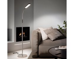 tectake® LED-Vloerlamp - Dimbare lamp - Zwanenhalslamp - Modern, met 5 lichtmodi - Verlichting voor woonkamer, kinderkamer, slaapkamer - Als leeslamp of bureaulamp - Zilver