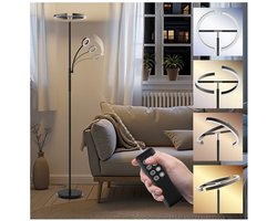 tectake® LED-Vloerlamp - Dimbare vloerlamp - Booglamp - Vloerlamp met leeslicht en afstandsbediening - Sfeerlicht voor woonkamer, slaapkamer, nachtkastje - Leeslamp of bureaulamp - Zwart