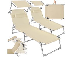 tectake® Ligbedden met Zonnescherm - Set van 2 Zonnebedden - 68 x 190 x 28 cm - 4 standen - Inklapbaar - Met Handgreep - Beige