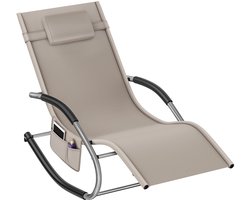 tectake® Ligstoel Taya - Ergonomisch Ligbed voor Tuin, Terras, Balkon - Relaxstoel met Schommelfunctie - Tuinstoel met Comfortabele Armleuningen, Hoofdsteun en Opbergvak - Weerbestendig en Waterafstotend - 120kg Draagkracht - Beige