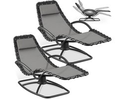 tectake® Ligstoel Toulon - Set van 2 - Ergonomische Tuinstoelen met Schommelfunctie - Zero Gravity Ligbedden voor Tuin, Terras en Balkon - Relaxstoelen met Hoofdkussen en Comfortabele Armleuningen - Ligstoelen - 120kg Draagkracht - Grijs