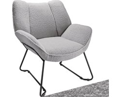 tectake®- Loungefauteuil - Ronde relaxfauteuil - Teddyfauteuil - Gestoffeerde stoel - Bouclé bekleding - Leesfauteuil van pluche - Scandinavische stijl - lichtgrijs