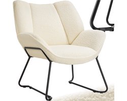 tectake® Loungefauteuil - Ronde relaxfauteuil - Teddyfauteuil - Gestoffeerde stoel - Bouclé bekleding - Leesfauteuil van pluche - Scandinavische stijl - creme wit