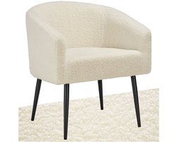 tectake® Loungestoel Mysig - Beige met Stoffering - Woonkamermeubel - Moderne Relaxstoel - Scandi Loungestoelen - Cocktailstoel Bouclé pluche - Fauteuil met metalen poten - Leesstoel slaapkamer