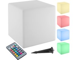 tectake® Luminous Cube - LED Lichtkubus - 16 RGB Kleuren en 5 Lichtmodi - Weerbestendige en Robuuste Tuinverlichting - 35x35x35 cm - Feestversiering - Tuindecoratie - Inclusief Lichtbron en Afstandsbediening