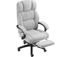 tectake® Luxe Bureaustoel - Ergonomische Directiestoel met Voetsteun en Hoofdsteun - Stoel voor Bureau of Kantoor met Dikke Veloursbekleding - Bureaustoelen voor Volwassenen - Soepel draaiend, met Wieltjes - Verstelbare Rugleuning en Hoogte - Grijs