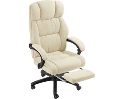 tectake® Luxe Bureaustoel - Ergonomische Directiestoel met Voetsteun en Hoofdsteun - Stoel voor Bureau of Kantoor met Dikke Veloursbekleding - Bureaustoelen voor Volwassenen - Soepel draaiend, met Wieltjes - Verstelbare Rugleuning en Hoogte - Beige