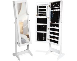 tectake® Luxe Spiegelkast - Met extra grote Spiegel - Kantelbaar - Diverse kleuren - Sieradenkast - Staande Accessoirekast - ca. 147 x 45 x 37 cm - Wit