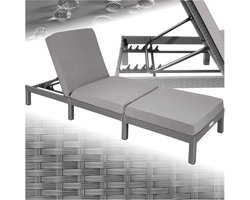 tectake® - Luxe wicker tuinligstoel met 5 verstelbare rugleuningposities, comfortabele vulling en stijlvol design, stabiel stalen frame, onderhoudsvriendelijk, voor tuin, terras, zwembad - grijs