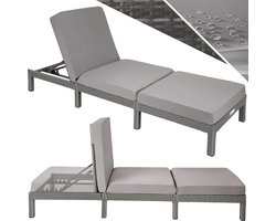 tectake®- Luxe wicker tuinligstoel met 5 verstelbare rugleuningposities, comfortabele vulling en stijlvol design, stabiel stalen frame, onderhoudsvriendelijk, voor tuin, terras, zwembad - grijs