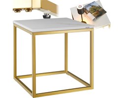 tectake® Marmeren Bijzettafel Alysia - Wit/Goud - Vierkante Koffietafel - 45 x 45 x 47,5 cm - Salontafel - Nachtkastje - Draagkracht 12kg - Banktafel - Bedtafel - Tafeltje voor Woonkamer