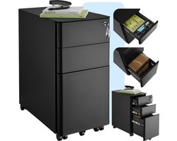 tectake® - Metalen archiefkast op wielen - Afsluitbare ladekast met lades - Rolcontainer - Organizer - Trolleykast afsluitbaar - zwart