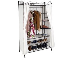 tectake® Metalen Garderobekast met Gordijn – 7 Vakken, Kledingstang en Stofbescherming – 112 x 207 x 57 cm – Chique Design met Hoge Stabiliteit
