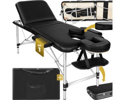 tectake® Mobiele Aluminium Massagetafel - 3 Zones - Inklapbaar - Behandeltafel - Tattoo Tafel - In Hoogte Verstelbaar - Inclusief Opbergtas - Zwart - Max Draagvermogen 230kg - Behandelbank