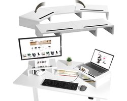 tectake® Monitor standaard - 3 delig - Inclusief Smartphonehouder - Monitorverhoger - Voor 1 of 2 Schermen - Verstelbaar - Kantooraccessoire - Bureau-organizer - Thuiskantoor