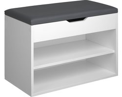 tectake® Multifunctionele schoenenkast met bank - Schoenenbank - Schoenenrek - Garderobekast en zitkussenbank met opbergruimte - Ladekast voor de gang - Maximale belasting 120 kg - Afmeting (BxHxD): 60 x 43,5 x 30 cm - Wit