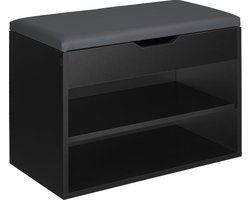 tectake® Multifunctionele schoenenkast met bank - Schoenenbank - Schoenenrek - Garderobekast en zitkussenbank met opbergruimte - Ladekast voor de gang - Maximale belasting 120 kg - Afmeting (BxHxD): 60 x 43,5 x 30 cm - Zwart