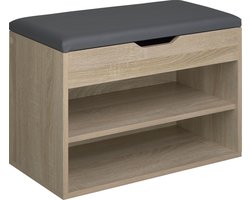 tectake® Multifunctionele schoenenkast met bank - Schoenenbank - Schoenenrek - Garderobekast en zitkussenbank met opbergruimte - Ladekast voor de gang - Maximale belasting 120 kg - Afmeting (BxHxD): 60 x 43,5 x 30 cm - Bruin