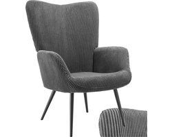 tectake® Oorfauteuil – Scandinavische Fauteuil in Corduroy en Teddy Bouclé – Loungefauteuil voor Woonkamer en Slaapkamer – Zwart Metalen Poten – Draagvermogen 150kg – Grijs