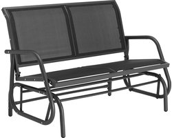 tectake® Outdoor Schommelbank - 2-Zits Schommelstoel - Weerbestendig met Schommelmechanisme - Draagvermogen tot 300 kg - Loungemeubel voor Park, Tuin, Terras en Balkon - Afmetingen 121 x 72 x 86,5 cm - Zwart
