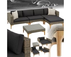 tectake® Outdoor wicker lounge - 5-delige tuinmeubelbankset - Vrij combineerbaar met hoekstoel, fauteuil, kruk en tafel - Tuinlounge inclusief zit- rug- en sierkussens - Bruin