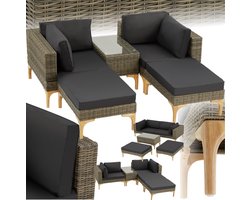tectake® Outdoor wicker lounge - 5-delige tuinmeubelbankset - Vrij combineerbaar met hoekstoel, kruk en tafel - Tuinlounge inclusief zit- en rugkussens - Bruin