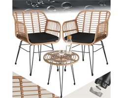 tectake® Outdoor Wicker Zitgroep | Meubel voor 2 Personen, 3-delig | Bistroset, Balkonmeubel, Tuinmeubelset met 2 Stoelen + Tafel | Kleine Weerbestendige Lounge voor Tuin, Balkon, Terras - Naturel