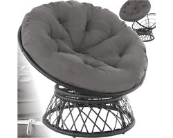 tectake® Papasan Stoel - Gezellige Draaistoel met Ronde Kussens - Comfortabele Rotan Stoel - Draaibare Loungestoel - Ronde Relax Rotan Rieten Stoel voor Woonkamer, Leeshoek, Lounge - Zwart