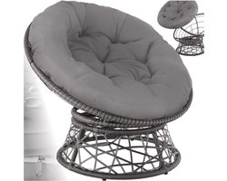 tectake® Papasan Stoel - Gezellige Draaistoel met Ronde Kussens - Comfortabele Rotan Stoel - Draaibare Loungestoel - Ronde Relax Rotan Rieten Stoel voor Woonkamer, Leeshoek, Lounge - grijs