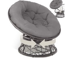 tectake® Papasan Stoel - Gezellige Draaistoel met Ronde Kussens - Comfortabele Wicker Stoel - Draaibare Loungestoel - Ronde Relax Rotan Rieten Stoel voor Woonkamer, Leeshoek, Lounge - grijs