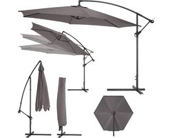 tectake® Parasol met Standaard 350 cm - Zonwering voor Balkons, Tuinen en Terrassen - Inclusief Beschermhoes - Grote Zweefparasol met Zwengelsysteem - Stevig Frame - Grijs