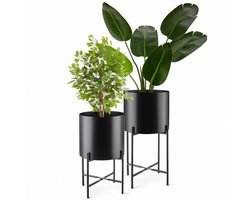 tectake® Plantenstandaard Mine - Set van 2 Plantenhouders - Ø31 x 56 cm en Ø30 x 45,5 cm - Plantentafeltje voor Binnen en Buiten - Plantenkruk - Bloempot Standaard - Houder voor Planten en Bloemen - Zwart
