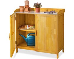 tectake® Plantentafel met Houten Onderkast - 98 x 48 x 95 cm - Tuinkast met Gegalvaniseerd Werkblad - Plantenkast met 2 Planken