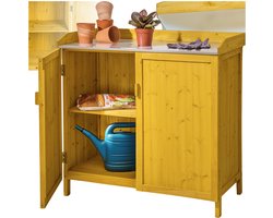 tectake® Plantentafel met Houten Onderkast | 98 x 48 x 95 cm | Tuinkast met Gegalvaniseerd Werkblad | Tuinkast met 2 Planken
