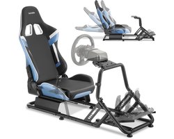 tectake® Racestoel Play - Gamingstoel - Race Cockpit Simulator - Verstelbaar - Compatibel met Logitech, Fenatec en Thrustmaster Race Stuur - Sim Racing - Zwart/Azuur