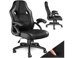 tectake® Racing bureaustoel - Gamestoel met schommelfunctie - Ergonomische directiestoel - In hoogte verstelbare, draaibare stoel met wielen - PC-Stoel - Maximale belasting 100 KG - Zwart