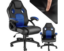 tectake® Racing bureaustoel - Gamingstoel met schommelfunctie - Ergonomische directiestoel - In hoogte verstelbare, draaibare stoel met wielen - PC-Stoel - Gamestoel - Maximale belasting 100 KG - Afmeting (LxBxH) 68x69x104,5 - 114,5 cm - Zwart/blauw