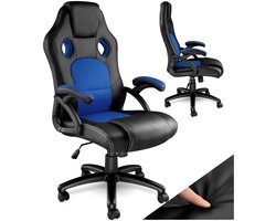 tectake® Racing bureaustoel - Gamingstoel met schommelfunctie - Ergonomische directiestoel - In hoogte verstelbare, draaibare stoel met wielen - PC-Stoel - Gamestoel - Maximale belasting 120 KG - Afmeting (LxBxH) 65x66x111,5 cm-121,5 cm - Zwart/blauw