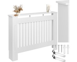 tectake® Radiatorombouw - Radiatorafdekking - Radiatorpaneel - Radiatoromkasting - Verwarmingsombouw - Lamellenontwerp, met plank - Div. afmetingen - 112x19x82cm - wit