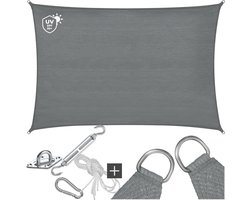tectake® Rechthoekig Schaduwdoek Sunny - 3 x 5 m - Extra Stevig 185 g/m² HDPE Zonwering Doek - 50+ UV Bescherming - Weerbestendig en Scheurbestendig - Zonnescherm voor Tuin, Balkon, Terras - Zonnedoek inclusief Montagemateriaal - Grijs
