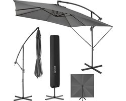 tectake® - Rechthoekige parasol met beschermhoes en zwengel - Zweefparasol - Waterafstotend - Zonwering voor terrassen, tuinen en patio's - Balkonparasol groot - Marktparasol - Ø 250 cm - Grijs