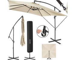 tectake® - Rechthoekige parasol met beschermhoes en zwengel - Zweefparasol - Waterafstotend - Zonwering voor terrassen, tuinen en patio's - Balkonparasol groot - Marktparasol - Ø 250 cm - Beige