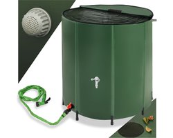 tectake® - Regenwatertank voor tuin en camping - Opvouwbare ton - Regenton met deksel en kraan, watertank, regenwateropvangbak, waterton - 500L - groen