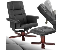 tectake® Relaxfauteuil met Voetenbank - TV Fauteuil - Handmatig Verstelbaar - Relaxstoel met Ligfunctie - Draaibare Slaapfauteuil - Comfortabele Lees- en Slaapstoel voor Woonkamer en Slaapkamer - Zwart/Bruin